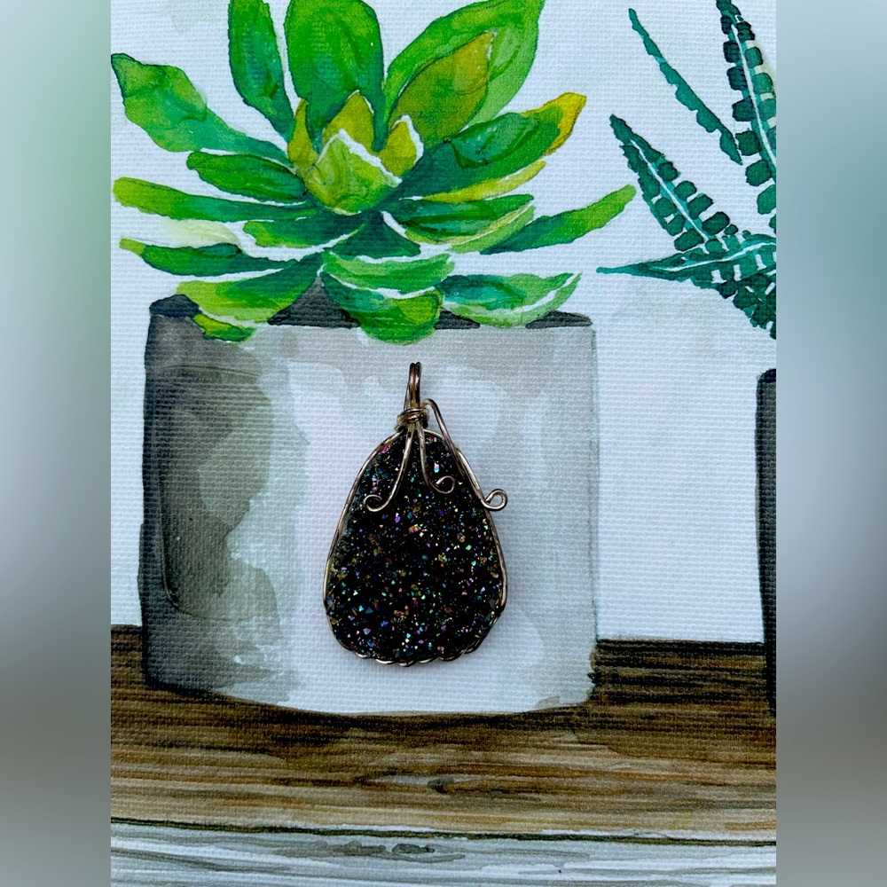 Rainbow Wire Wrapped Druzy Pendant